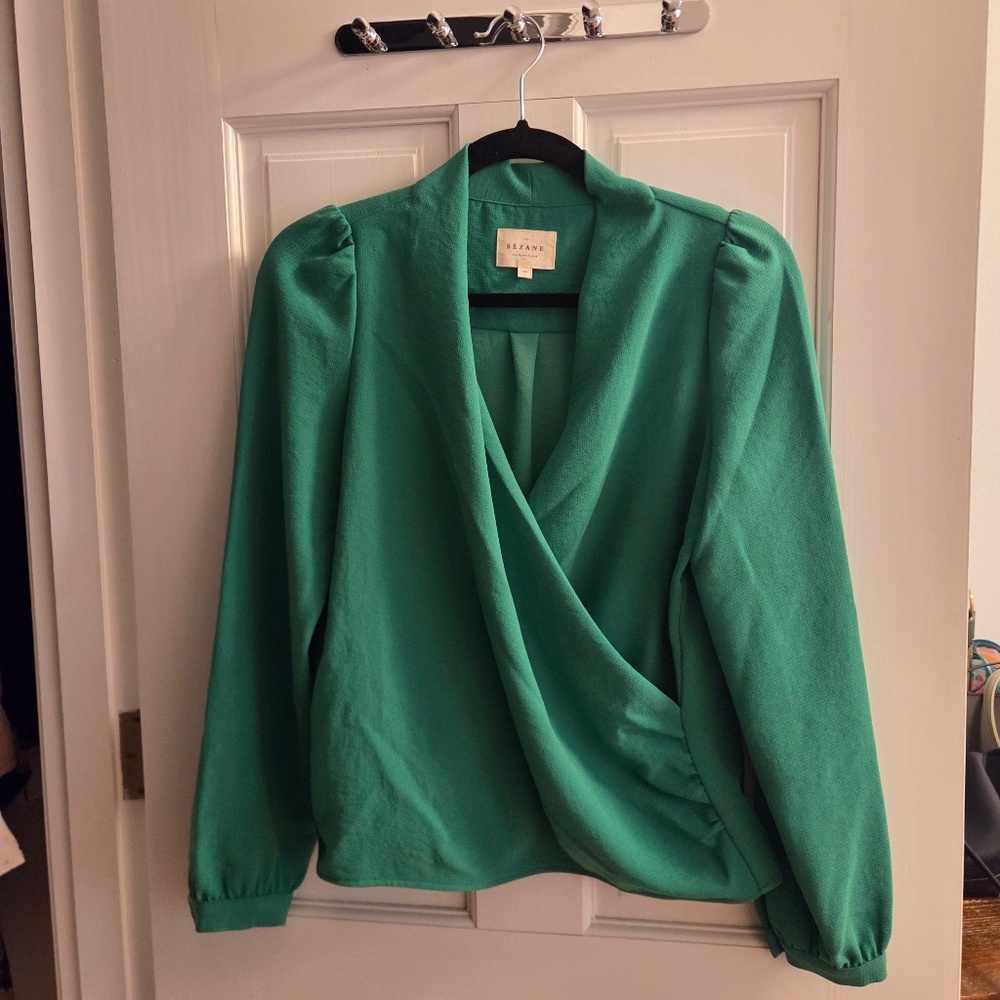 Sezane Emerald Green Wrap Blouse